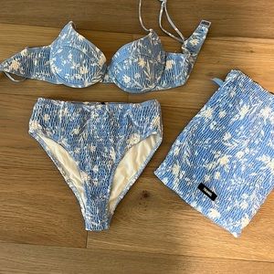 TRIANGL blue bikini top and high waisted bikini bottoms